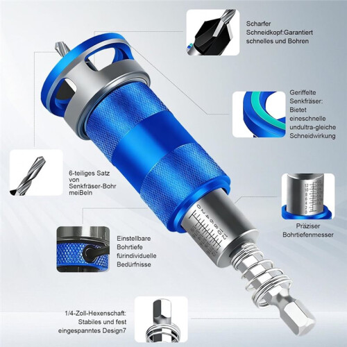 Countersink Drill Bit Set, Precise Drilling, Countersink Drill Bit with 1/4" Hex Shank, Countersink Wood Drill Bit 1