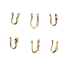 6 Stück Gold Edelstahl Schmerzfreie Fake Nasenring-Hengse Clip-On Verstellbar