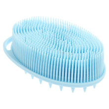 Double Sided Silicone Body Scrubber for Shower with Gentle Exfoliating Design Easy Grip Handle Light Blue