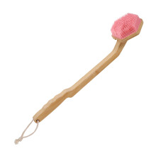 Long Handle Back Scrubber Shower Brush with Soft Exfoliating Bristles and Ergonomic Wooden Grip