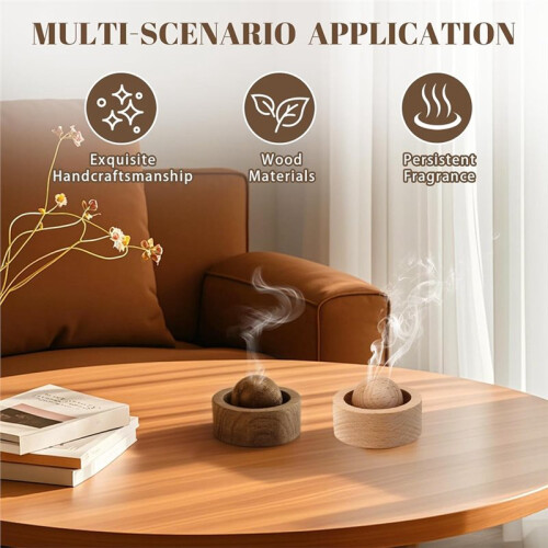 Natural Wood Essential Oil Diffuser : 2 Pieces Handmade Wooden Aromatherapy Decorations, Reusable Portable Diffuser 2