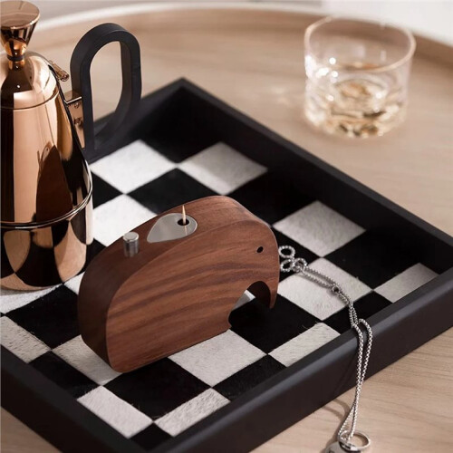 Toothpick Holder Walnut Wood Toothpicks Box Push-Type Cute Elephant Shape for Table Decorative Accessories 2