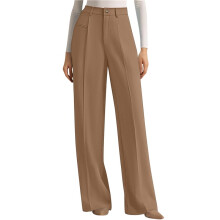 Dames Pantalon met Wijde Pijpen, Zakelijke Casual Stijl, Zwierige Palazzo Broek, Hoge Taille Kaki L