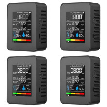 4X 5 em 1 Monitor de Qualidade Do Ar TVOC HCHO Medidor de CO2 de Temperatura e Umidade, Detector de CO2 Recarregável USB Preto