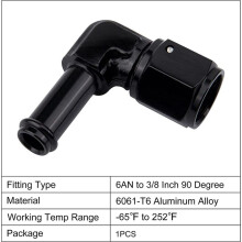 2X 6AN Female to 3/8 Barb 90 Degree Elbow Swivel Fittings Aluminum Hose Barb Fuel Adapter Black (3/8 Inch)