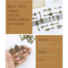 92 Teile Mix Kit Alt Aussehender Retro--Messing-Bronze-Dekorativer Vintage-Schlüssel für Steampunk-Charms-Anhänger-Schmuck