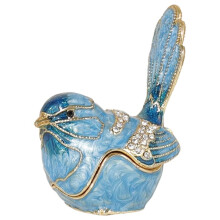 Exquisite Hand-Painted Enamel  Bird Trinket Box Hinged Rhinestone-Adorned  Jewelry Organizer for Rings&Necklaces