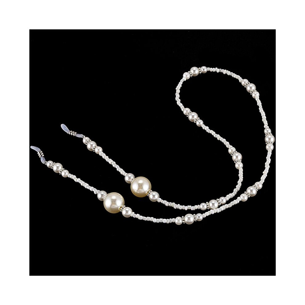 Typecat White 3X Pearl Beaded Sunglass Eyeglasses Reading Glasses Chain Cord Holder
