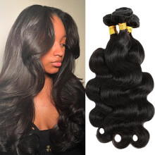 18 Inch Brazilian Body Wave Human Hair Bundles, Natural Black Weave Extensions, 3 Pack