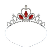 Crown Headband with Sparkling Rhinestones, Silver Red Diamond Tiara for Princess Party, Halloween