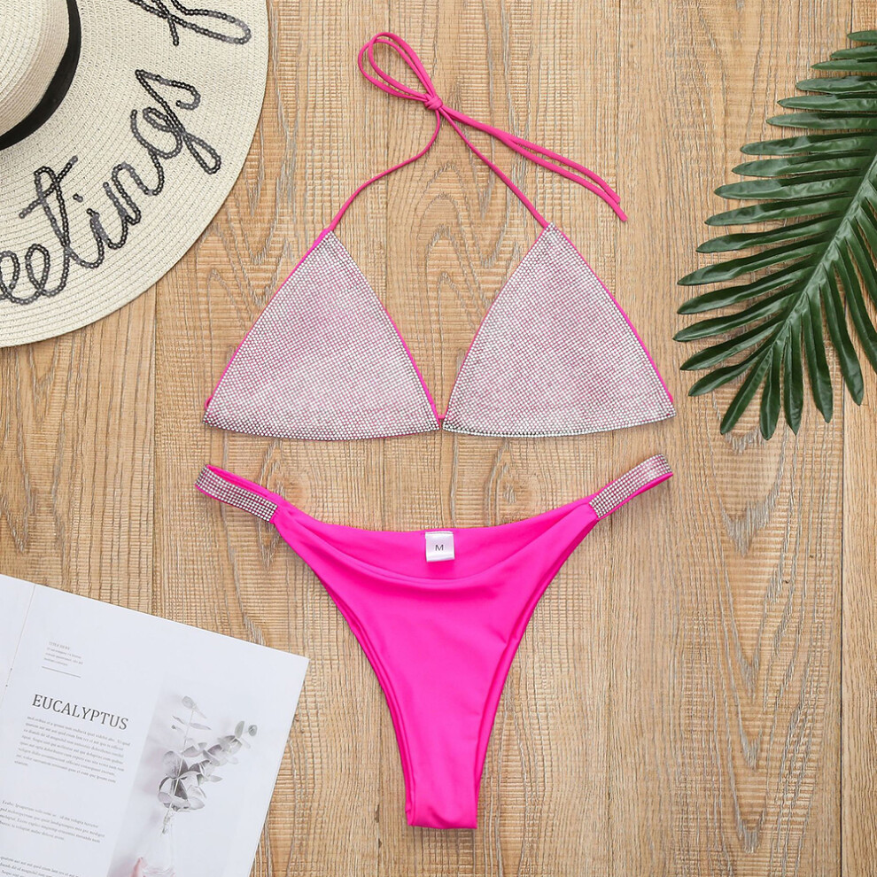 Roc-Electron (S, Rose Red) Sexy Diamond Bikini - Quick Dry Swimwear