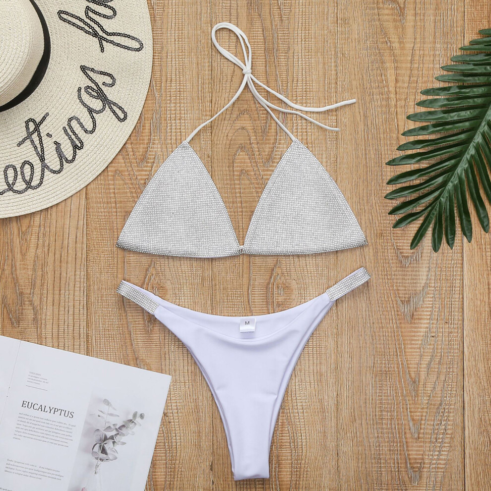 Roc-Electron (S, White) Sexy Diamond Bikini - Quick Dry Swimwear