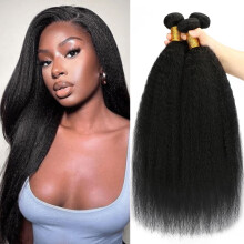 18 Inch Kinky Straight Human Hair Bundles Natural Black Brazilian Virgin Hair 3 Pack Double Weft