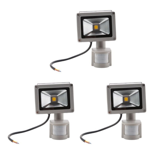 3X Warm White LED Spotlight Floodlight Spotlight Floodlight with LED Lighting and PIR Motion Sensor (10 Watts)