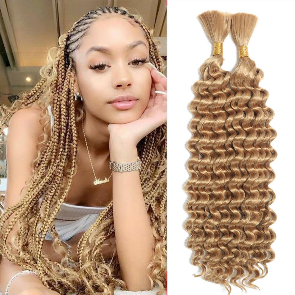 Deep Wave Braiding Hair Extensions Wet and Wavy No Weft Bulk for Box and Micro Braids 2 Bundles 20 Inch #27