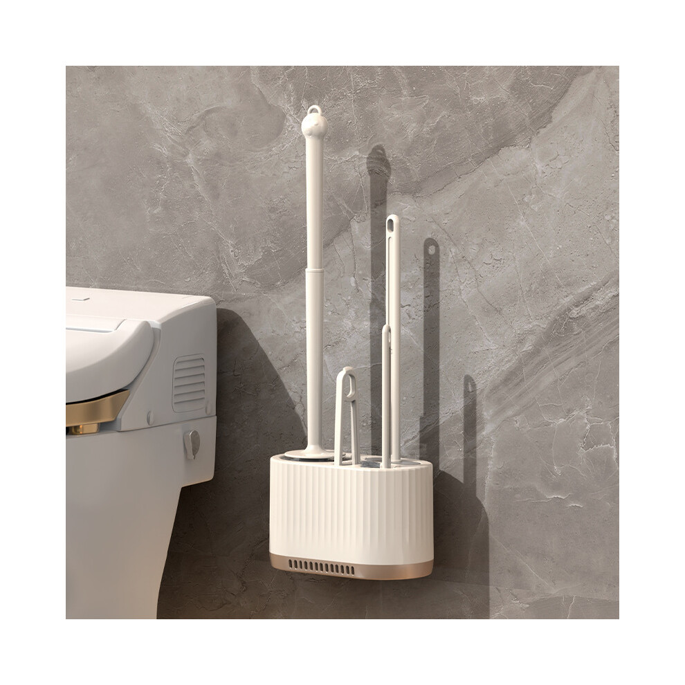 (Cream White) Modern Toilet Brush Set For Restroom Cleaning 6957086481541
