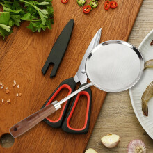 304 Stainless Steel Oil Colander with Wooden Handle, Fine Mesh Food Strainer