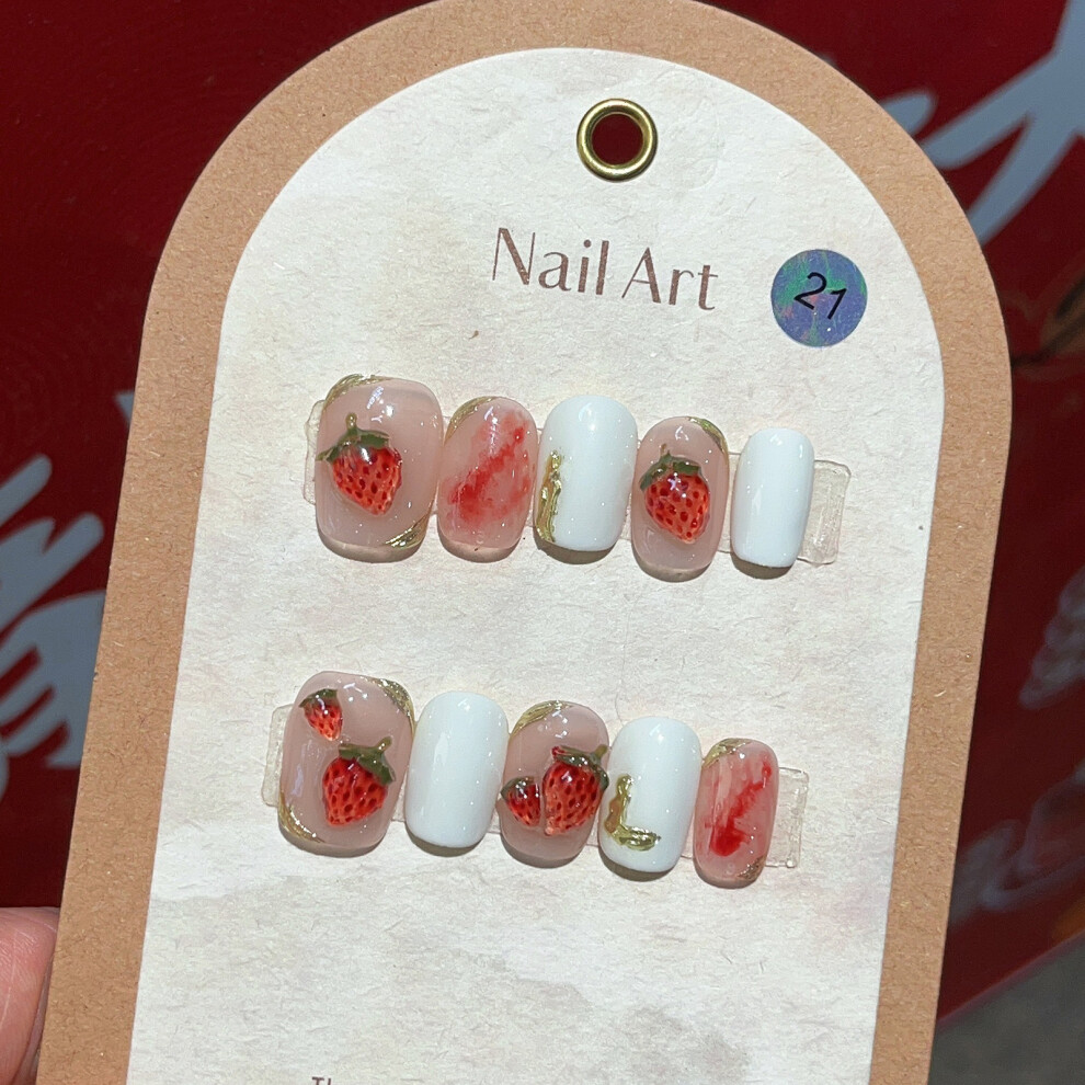 Reach-Tools (Short) Strawberry Pink & White Fake Nails For Women
