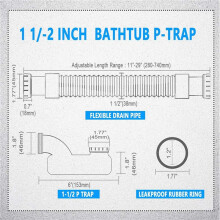 4X Niedriges Profil, 1 1/2 P-Siphon, Flexibles Abflussrohr für Badewanne und Dusche, Flaches P-Siphon, Freistehender Wannenabfluss für Badewanne,