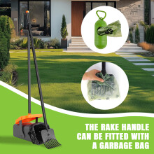 Dog Pooper Scooper Set with Swivel Container & Rake Spade, 46 Inch Long Handle Rotating Dog Waste Collector, No Bending Poo Scoop and Rake Kit