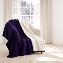 (Purple , Medium - 150x200 cm) 480GSM Reversible Thick Plush Sherpa Throw Blanket For All Seasons