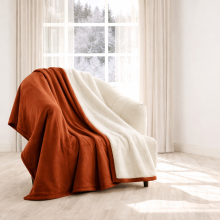 (Rust, Small - 130x150 cm) 480GSM Reversible Thick Plush Sherpa Throw Blanket For All Seasons