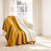 (Ochre, Large - 200x240 cm) 480GSM Reversible Thick Plush Sherpa Throw Blanket For All Seasons