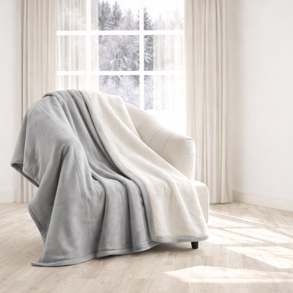 Imperial Rooms (, Large - 200X240 Cm) 480Gsm Reversible Thick Plush Sherpa Throw Blanket For All Seasons Silver