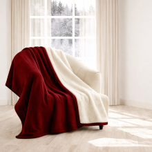 (Burgundy, Small - 130x150 cm) 480GSM Reversible Thick Plush Sherpa Throw Blanket For All Seasons