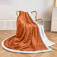 (Rust, Large - 200x240 cm) 480GSM Reversible Thick Plush Sherpa Throw Blanket For All Seasons