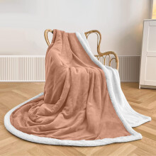(Camel, Large - 200x240 cm) 480GSM Reversible Thick Plush Sherpa Throw Blanket For All Seasons