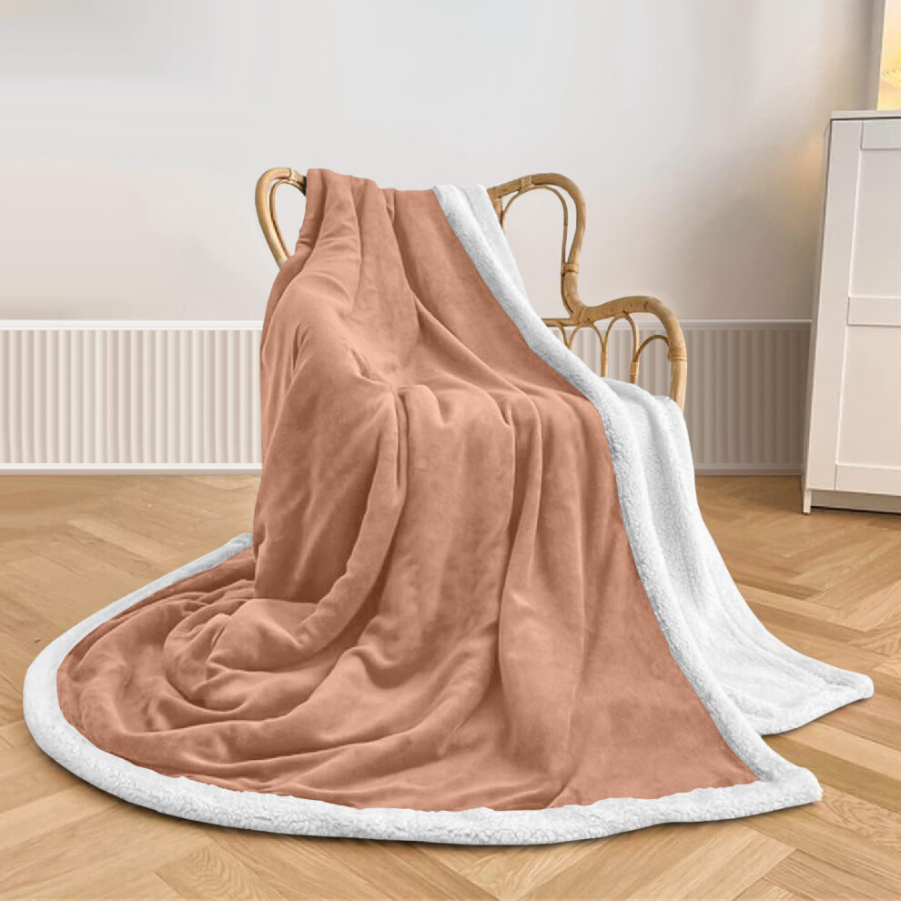 Imperial Rooms (Camel, Large - 200X240 Cm) 480Gsm Reversible Thick Plush Sherpa Throw Blanket For All Seasons Cream
