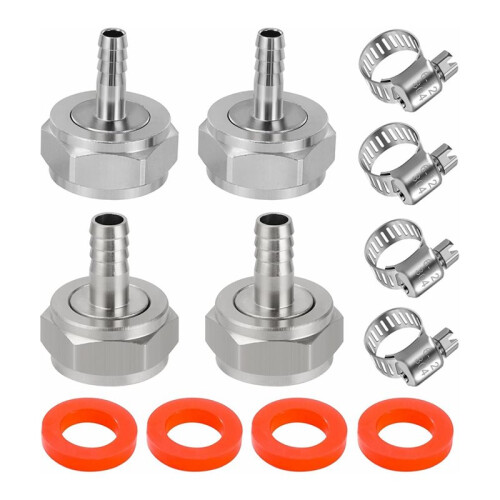 Conjunto de 4 Conectores de Engate Rápido para Barril de Cerveja de 1/4" e 5/16" com Braçadeira e Arruela