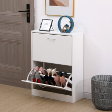 2 Drawer Shoe Cabinet Storage Cupboard Rack Wooden Footwear Stand Unit White