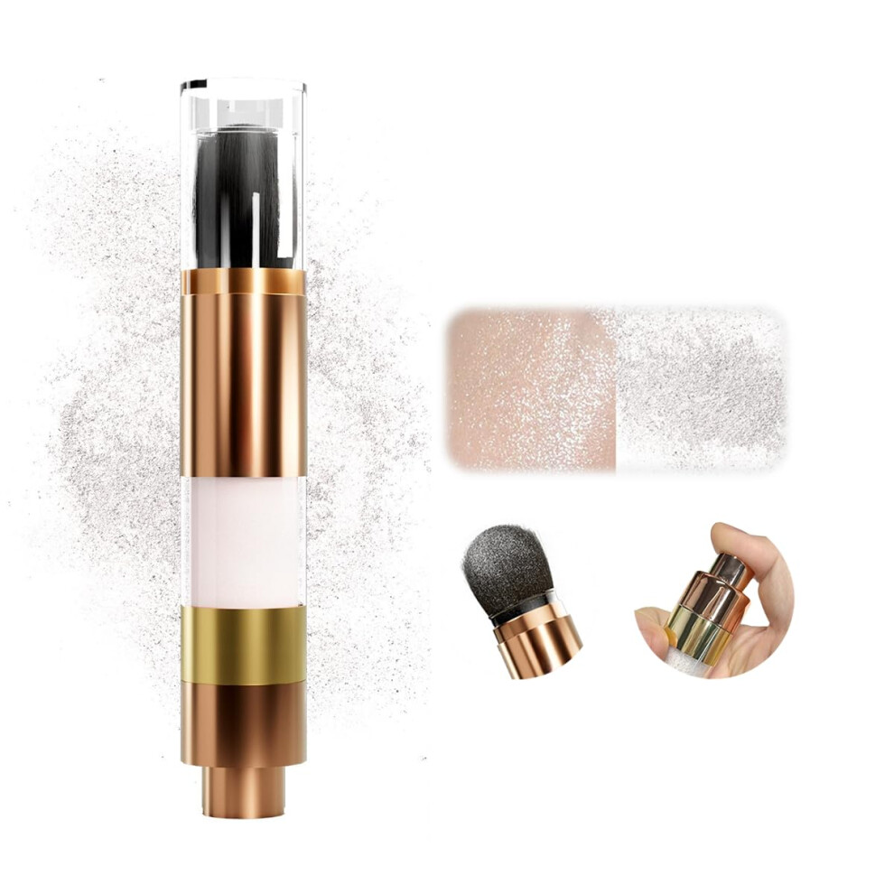 White Highlighter Powder With Brush Moonbeam Shimmer For Face And Body, Pearlescent Finish