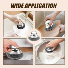 Ensemble de Brosses à Récurer en Acier Inoxydable avec Manche, 5 Recharges et Brosse à Long Manche pour un Nettoyage Efficace.