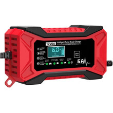 12V 6A Car Pulse Repair Battery Charger LCD Display Fast Charge GEL Lead-Acid Charger for Car Motorcycle-EU Plug