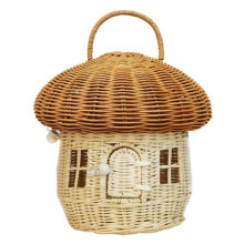 Panier à Champignons Fait Main, Panier en Rotin Tressé, Boîte de Rangement en Paille, Panier de Pique-Nique pour Vacances, Panier de Rangement pour