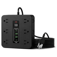 16-In-1 Power Strip with  & Surge Protection, 6.6FT Flat Plug Power Strip-12 AC Outlets & 2 USB-C, 2 USB-A US Plug
