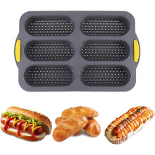 6-Cavity Silicone Bread Pan, Non-Stick French Bread & Hot Dog Bun Mold, Foldable Loaf Pan Baking Tool