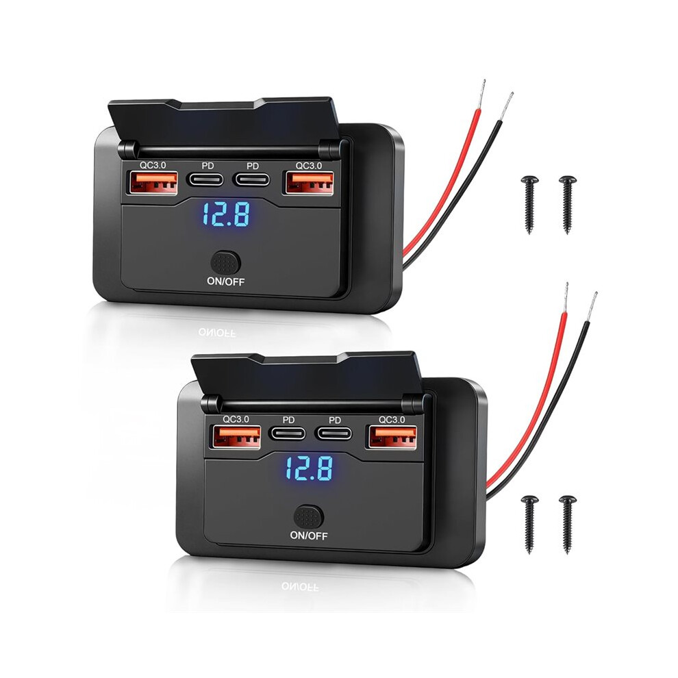 2 Pack 108W 12V Usb Outlet Panel,Dual Pd 36W & Dual Qc3.0 18W Rv Usb Outlet, For Car, Rv, Truck, Boat, Bus, Marine, Atv 4712896356319