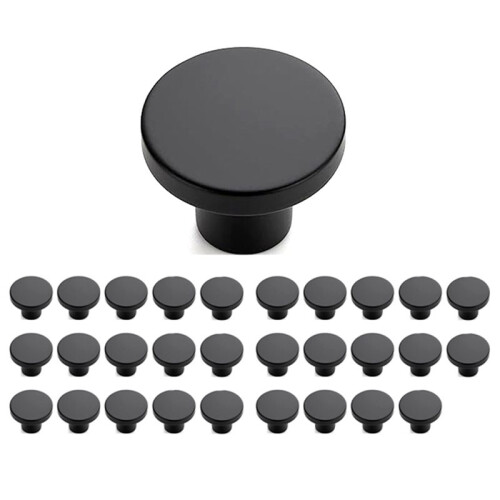 30 Pack Black Cabinet Knobs, Matte Black Kitchen Cabinet Knobs, 1-1/5 Inch Round Drawer Pulls
