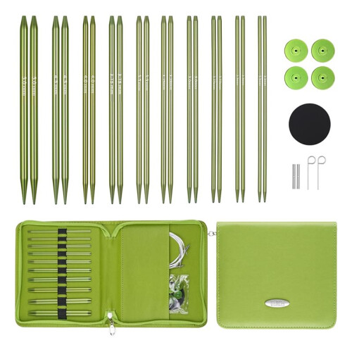 Interchangeable Circular Knitting Needles Set, 10-Pair Metal Needles with 4 Cords and Project Bag