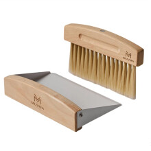 MUVNA Espresso Cleaning Brush Set, A Wood Handle Cleaning Brush & Dustpan, Coffee Bar Brush, Horsehair/Nylon Fiber B