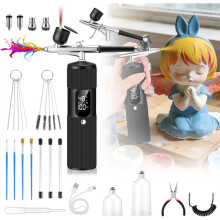 Kit de Aerógrafo para Unhas com Compressor, 2 Aerógrafos, Alta Pressão de 28/38/48 PSI, com 3 Tipos de Bico para Pintura e Maquiagem.