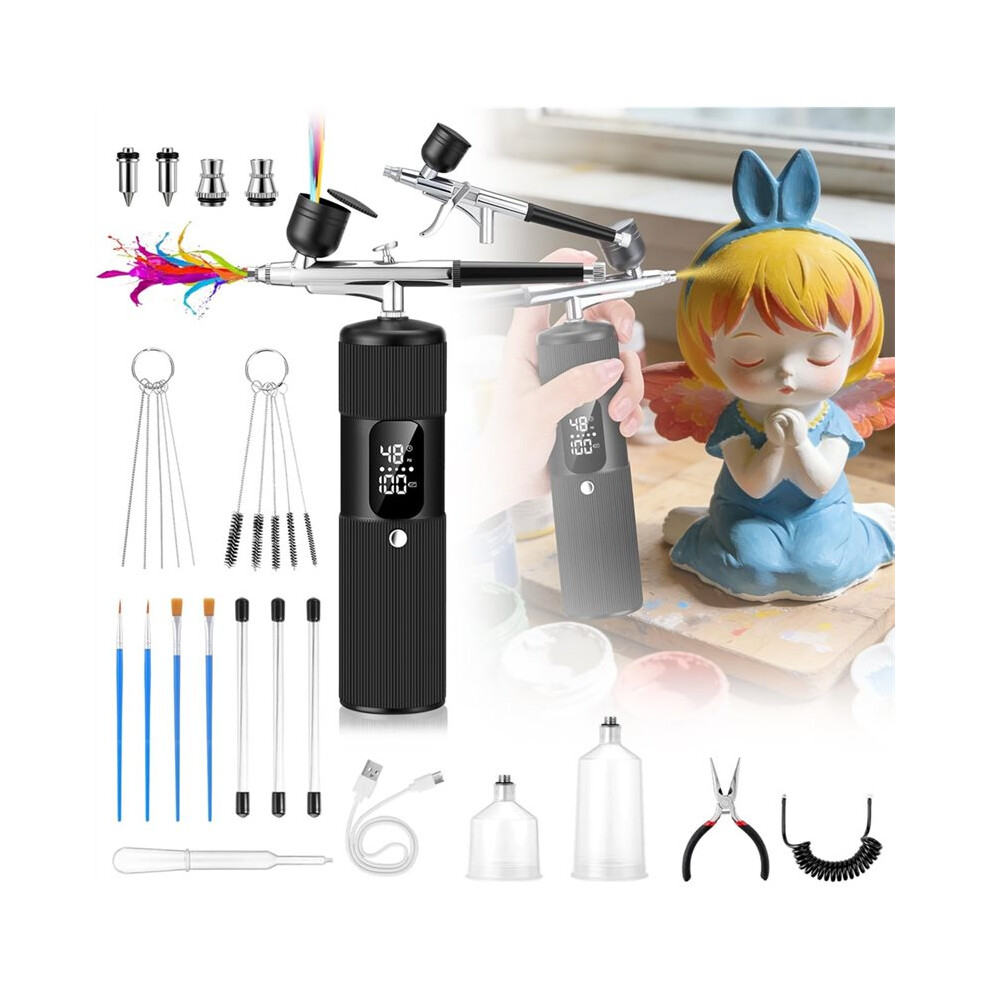 Airbrush Kit for Nails with Compressor, 2xAirbrushes, 28/38/48PSI High Pressure, with 3 Types Nozzle for Painting,Makeup