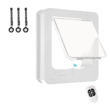 Cat Door with 3 Collar Sensor, RFID Cat Door Collar Activated with Remote Control, 4 Way Locking White