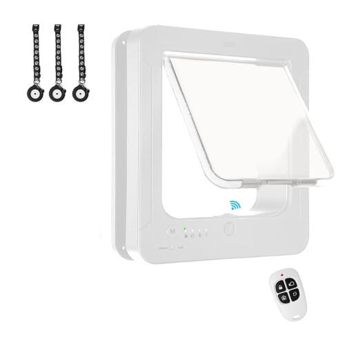 Cat Door with 3 Collar Sensor, RFID Cat Door Collar Activated with Remote Control, 4 Way Locking White