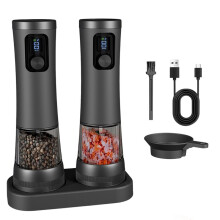 Electric Salt and Pepper Grinder Set Rechargeable Salt Grinder with Led Power Display Automatic Pepper Grinder with Base