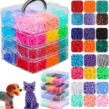 5200Pcs Beads, 24 Colors 6x9MM Kandi Beads Bulk for Crafts Bracelet Making Hair Braiding Jewelry Key Chains DIY